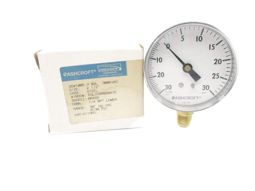 ASHCROFT 25W1005H02L30#&VAC 30"HGVAC/0-30PSI NSMP