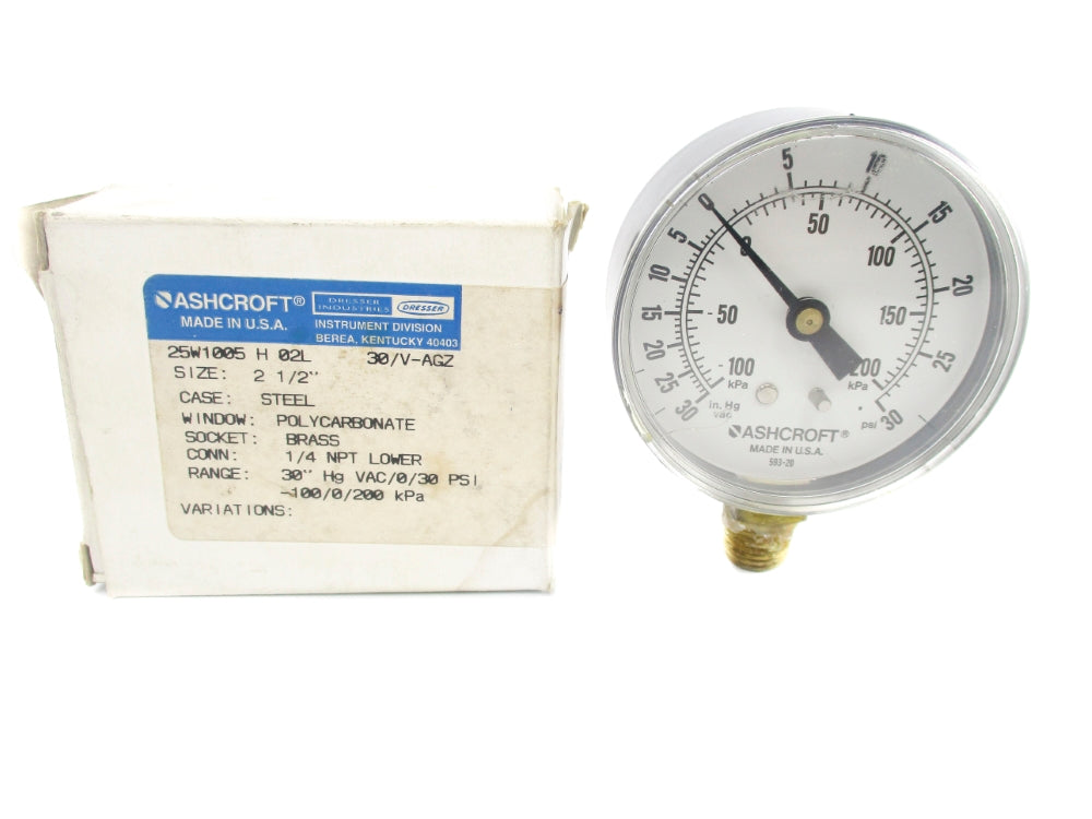 ASHCROFT 25W1005H02L30/V-AGZ 30"HGVAC/0-30PSI NSMP