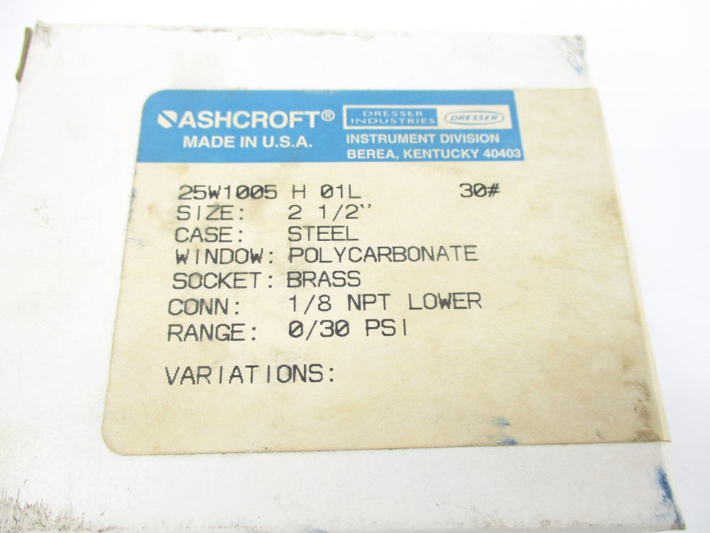 ASHCROFT 25W1005H01L30# 0-30PSI NSMP