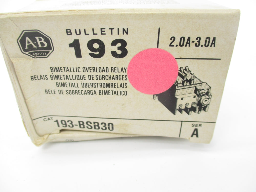 INDUSTRIAL SPARE PART 193-BSB30 SER. A 600V 2.0-3.0A (BK/YL) NSMP