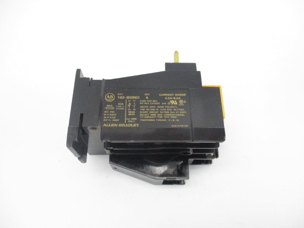 ALLEN BRADLEY 193-BSB60 SER. A 660V 4.0-6.0A (BK/YL) NSMP