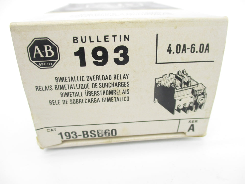 ALLEN BRADLEY 193-BSB60 SER. A 660V 4.0-6.0A (BK/YL) NSMP