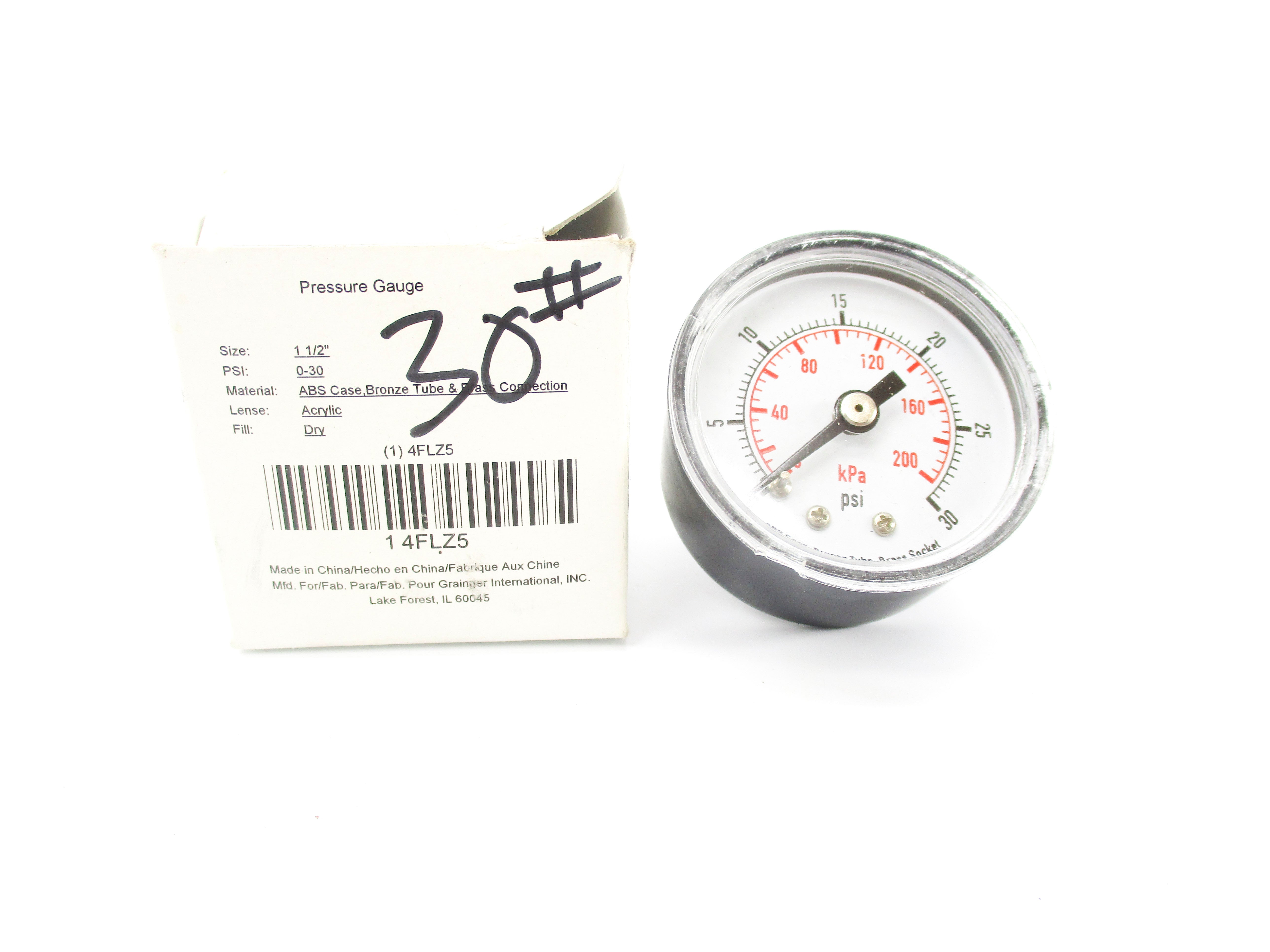 GRAINGER 4FLZ5 0-30PSI 1-1/2" NSMP