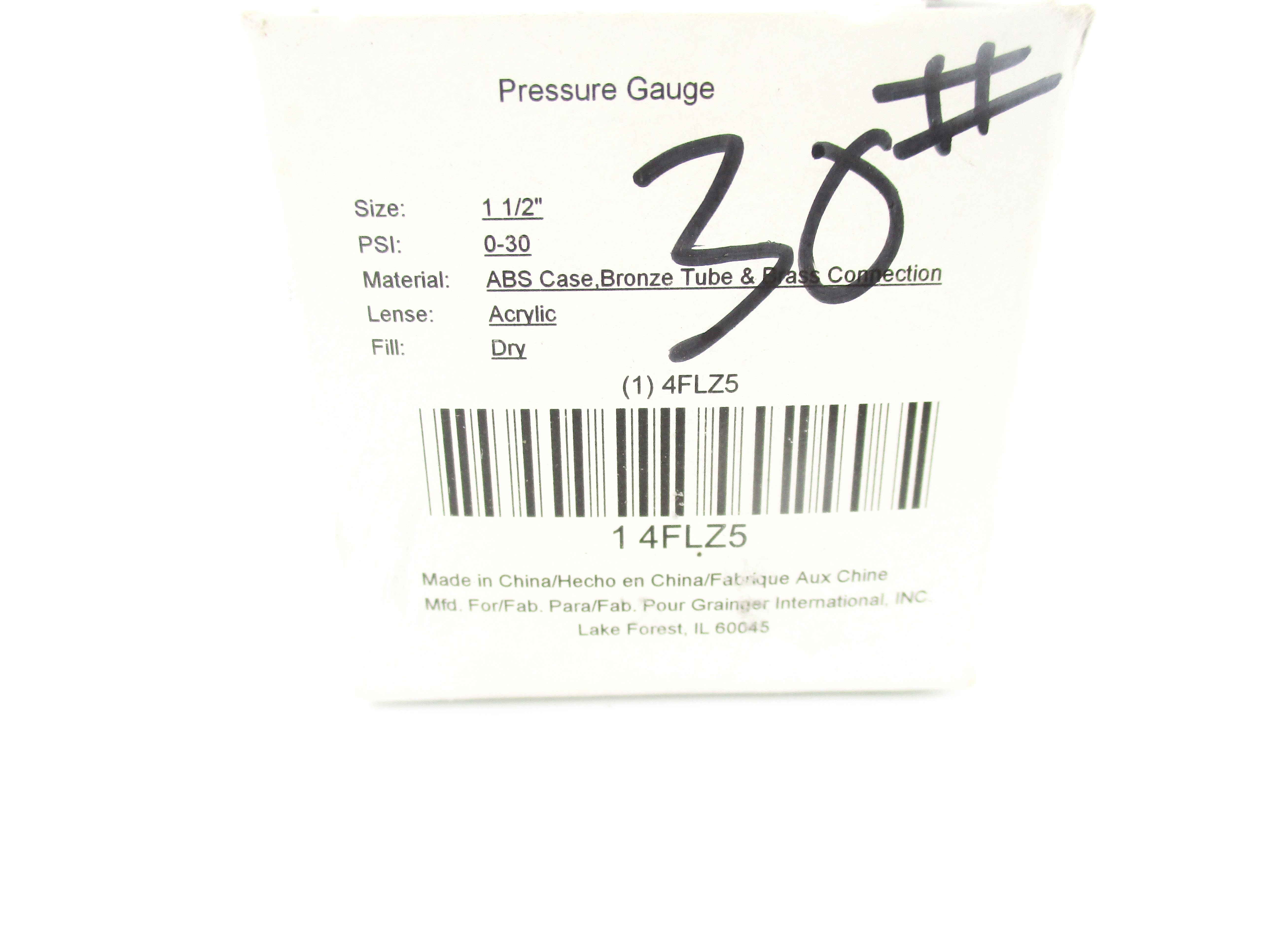GRAINGER 4FLZ5 0-30PSI 1-1/2" NSMP