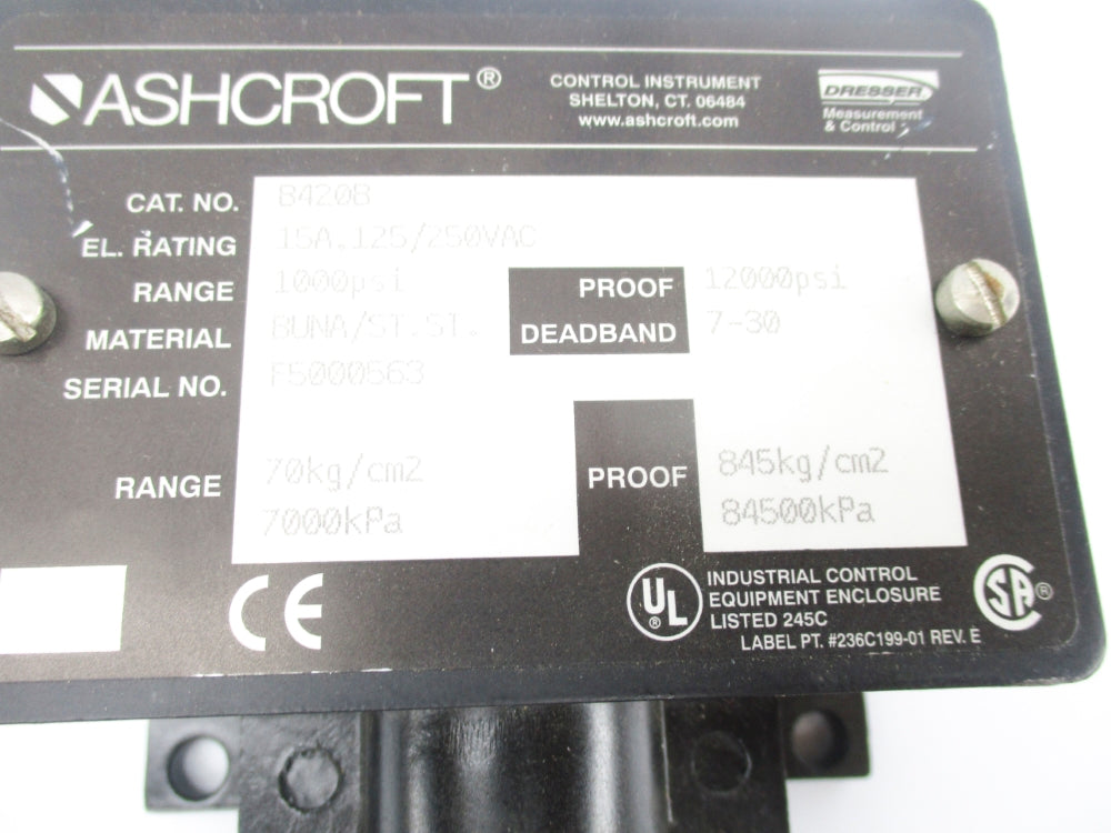 ASHCROFT B420B 125/250VAC 15A 1000PSI NSNP