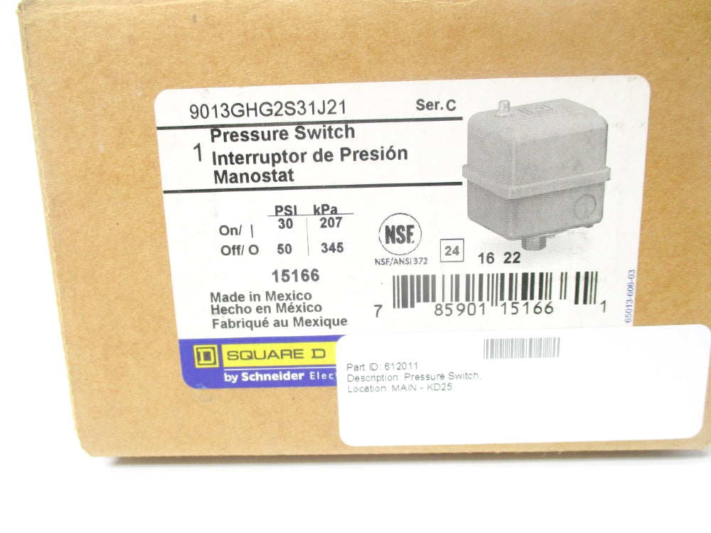 SQUARE D 9013GHG2S31J21 SER. C 30-50PSI NSMP