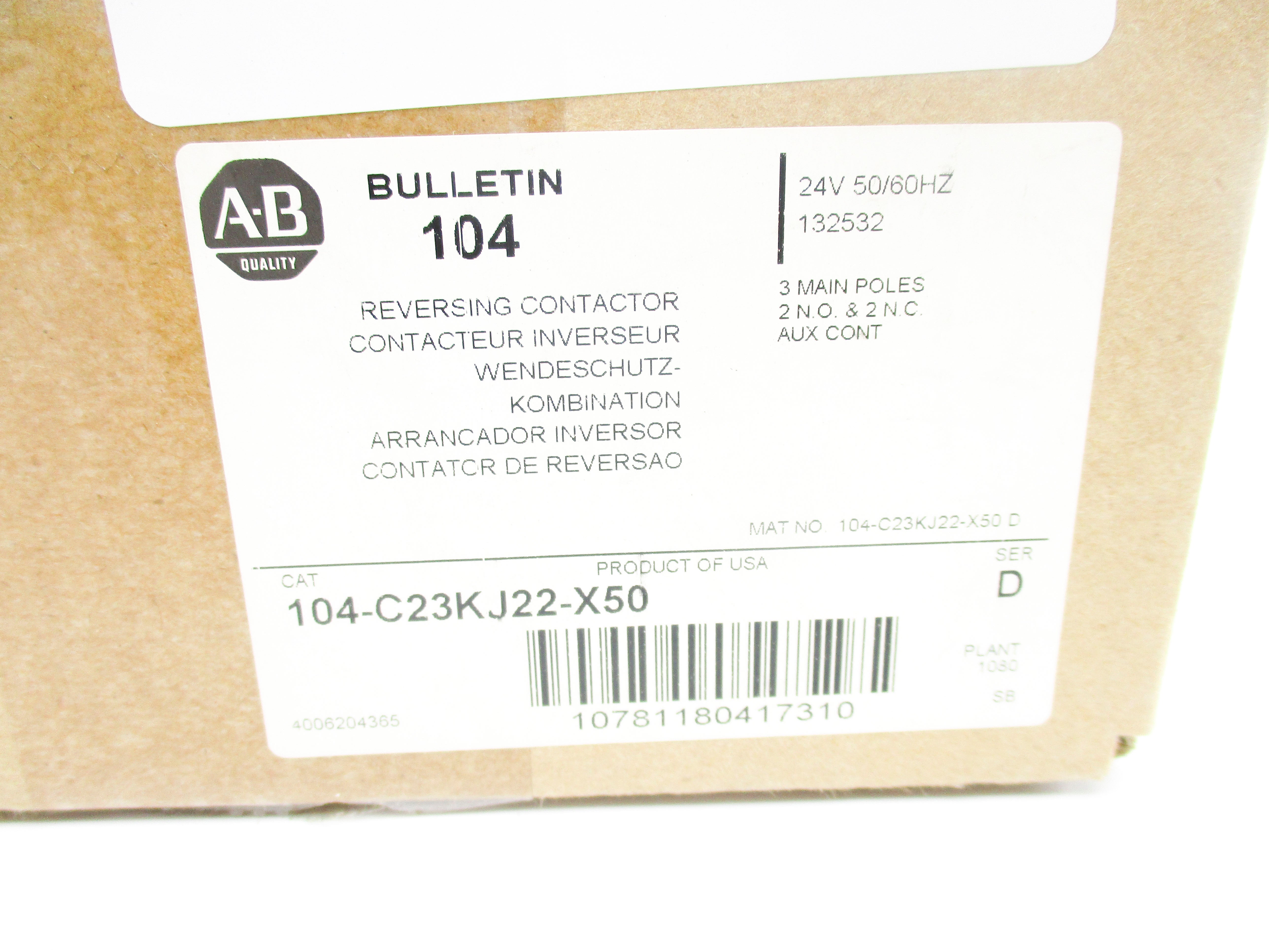 ALLEN BRADLEY 104-C23KJ22-X50 SER. D 24V (BR/WH) NSMP