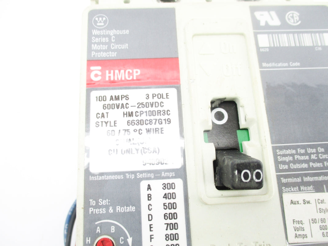 WESTINGHOUSE HMCP100R3C SER. C 600VAC 100A UNMP