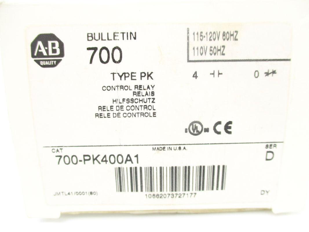 ALLEN BRADLEY 700-PK400A1 SER. D 120V 60A (WH) NSMP