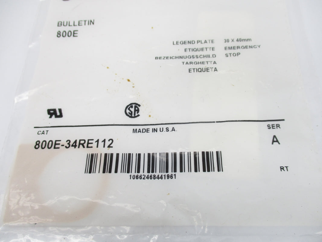 ALLEN BRADLEY 800E-34RE112 SER. A NSMP