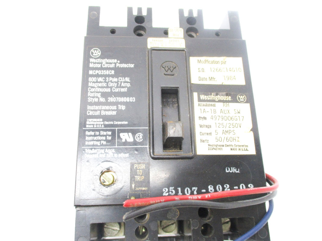 WESTINGHOUSE MCP0358CR 2607D80G03 600VAC 7A UNMP