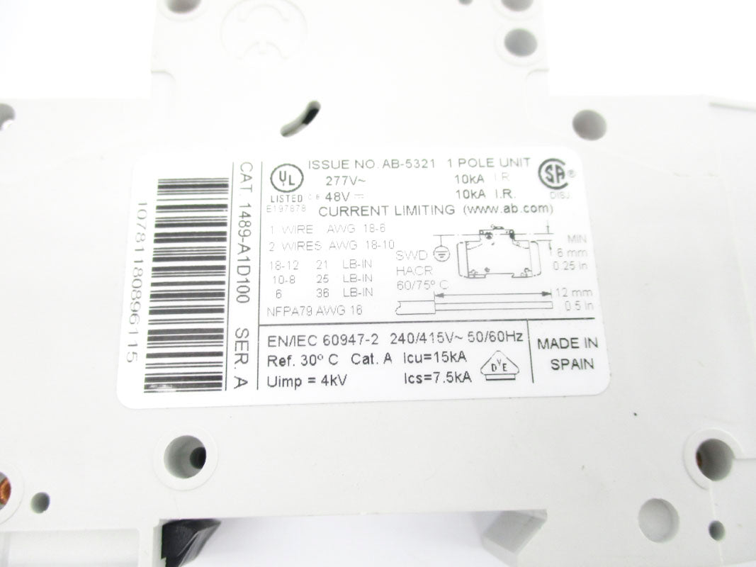 ALLEN BRADLEY 1489-A1D100 SER. A 277V 10A NSNP