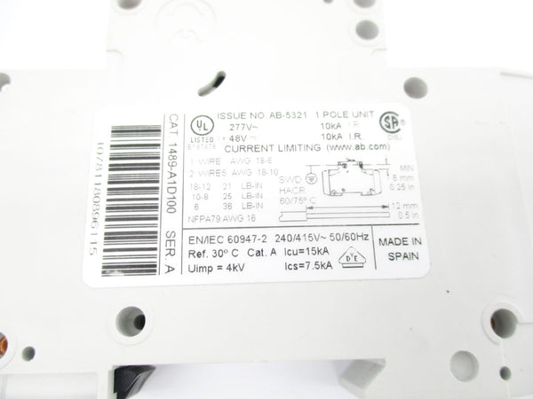 ALLEN BRADLEY 1489-A1D100 SER. A 277V 10A NSNP