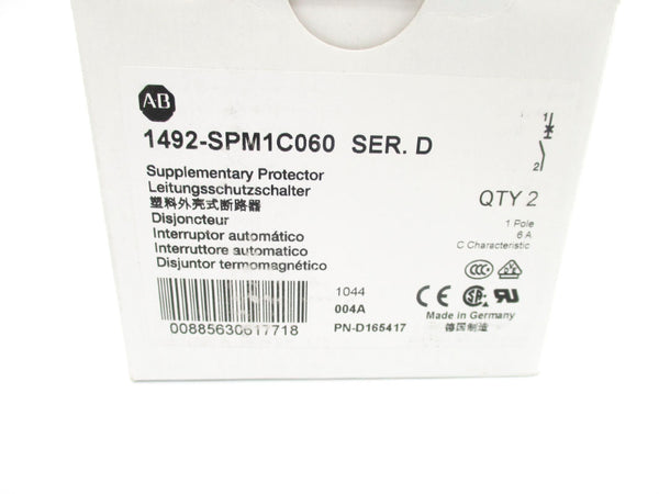 ALLEN BRADLEY 1492-SPM1C060 SER. D 277VAC 6A (PKG OF 2) NSMP