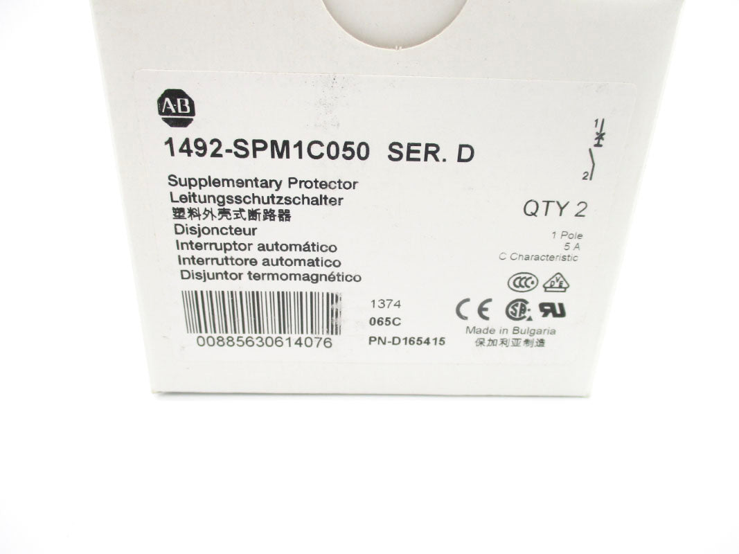 ALLEN BRADLEY 1492-SPM1C050 SER. D 277VAC 5A (PKG OF 2) NSNP