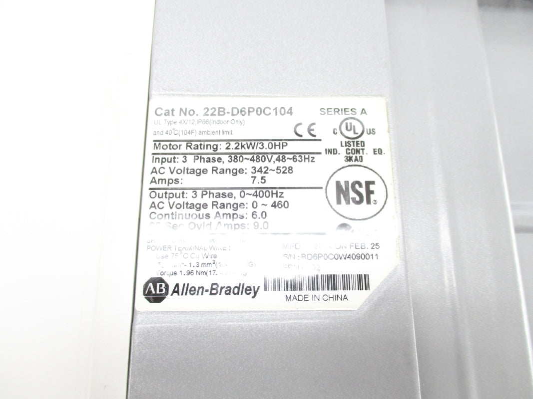 ALLEN BRADLEY 22B-D6P0C104 SER. A F/W 6.02 NSNP