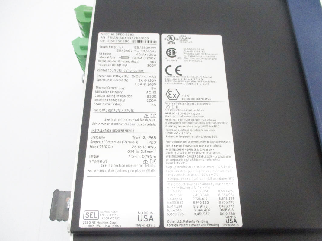 SEL 751A51A0X0X72850100 SEL-751A 125/250V 5A NSNP