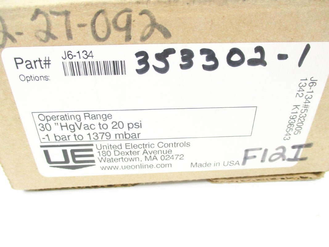 UNITED ELECTRIC J6-134 277VAC 15A 30"HGVAC-20PSI NSMP