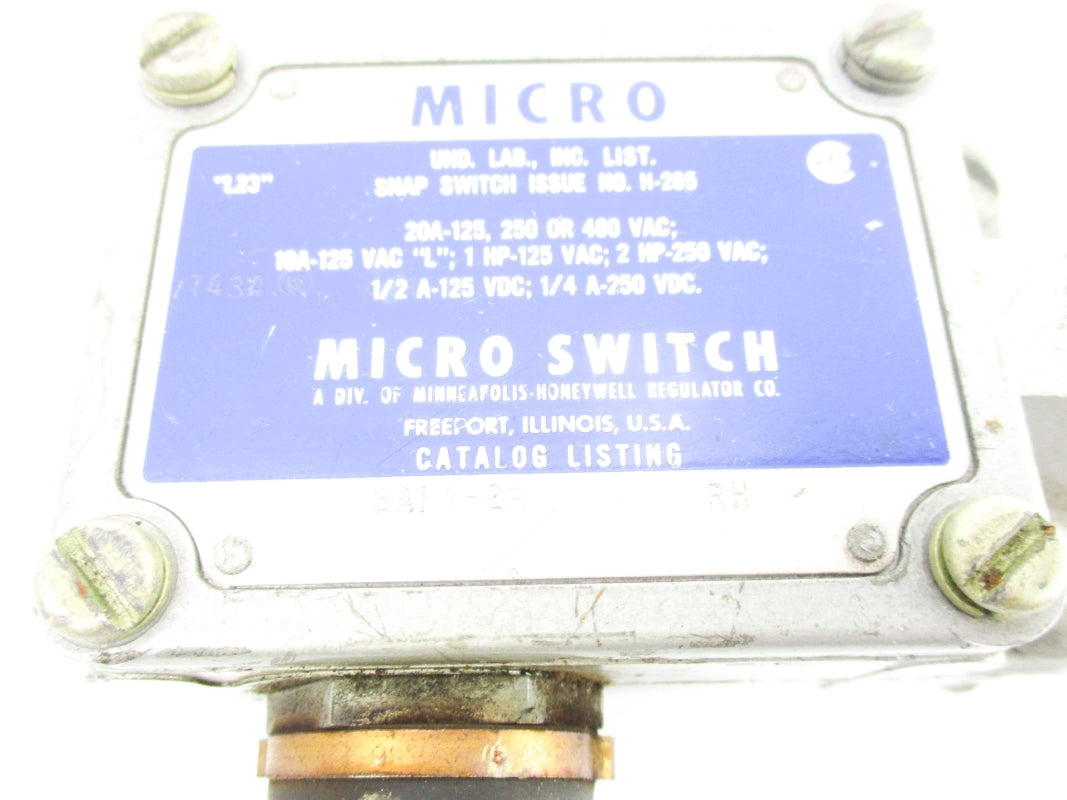 MICRO SWITCH BAF1-2RN-RH 480VAC 20A UNMP