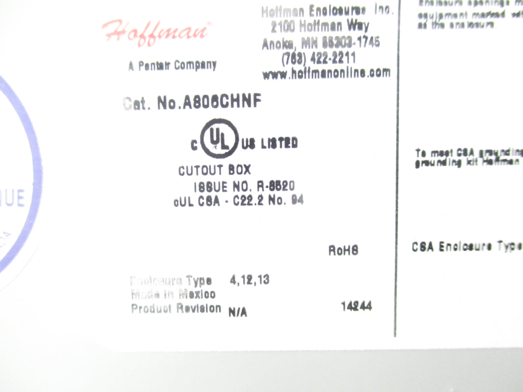 HOFFMAN A806CHNF UNMP