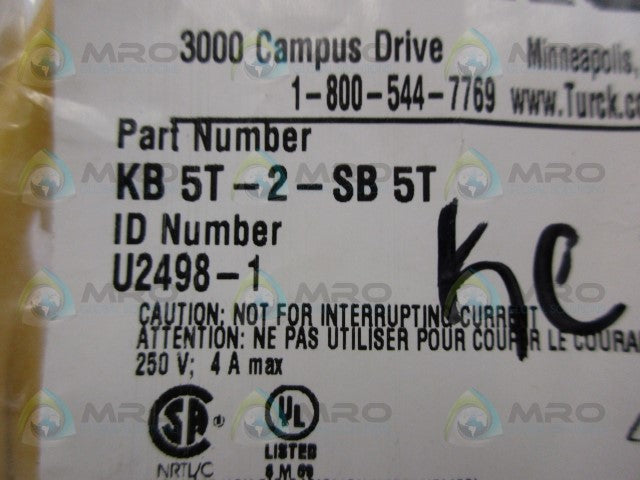 TURCK KB 5T-2-SB 5T MICROFAST MOLDED CORDSET *NEW IN FACTORY BAG*