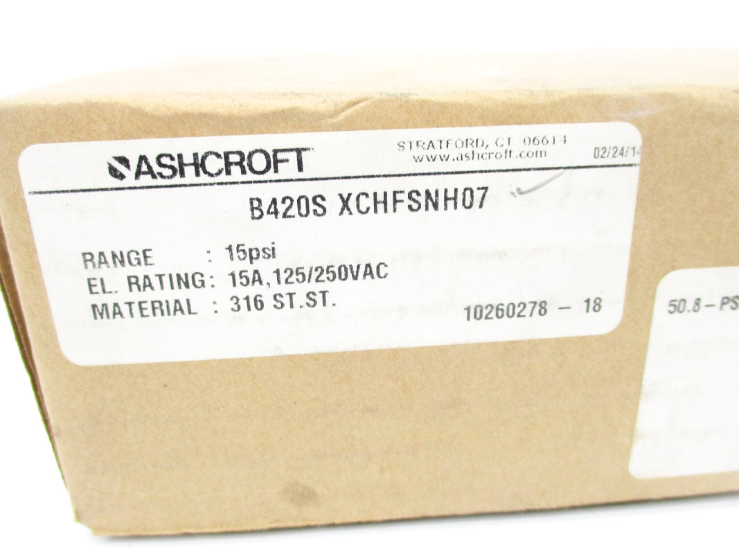 ASHCROFT B420SXCHFSNH07 250VAC 15A 15PSI NSMP