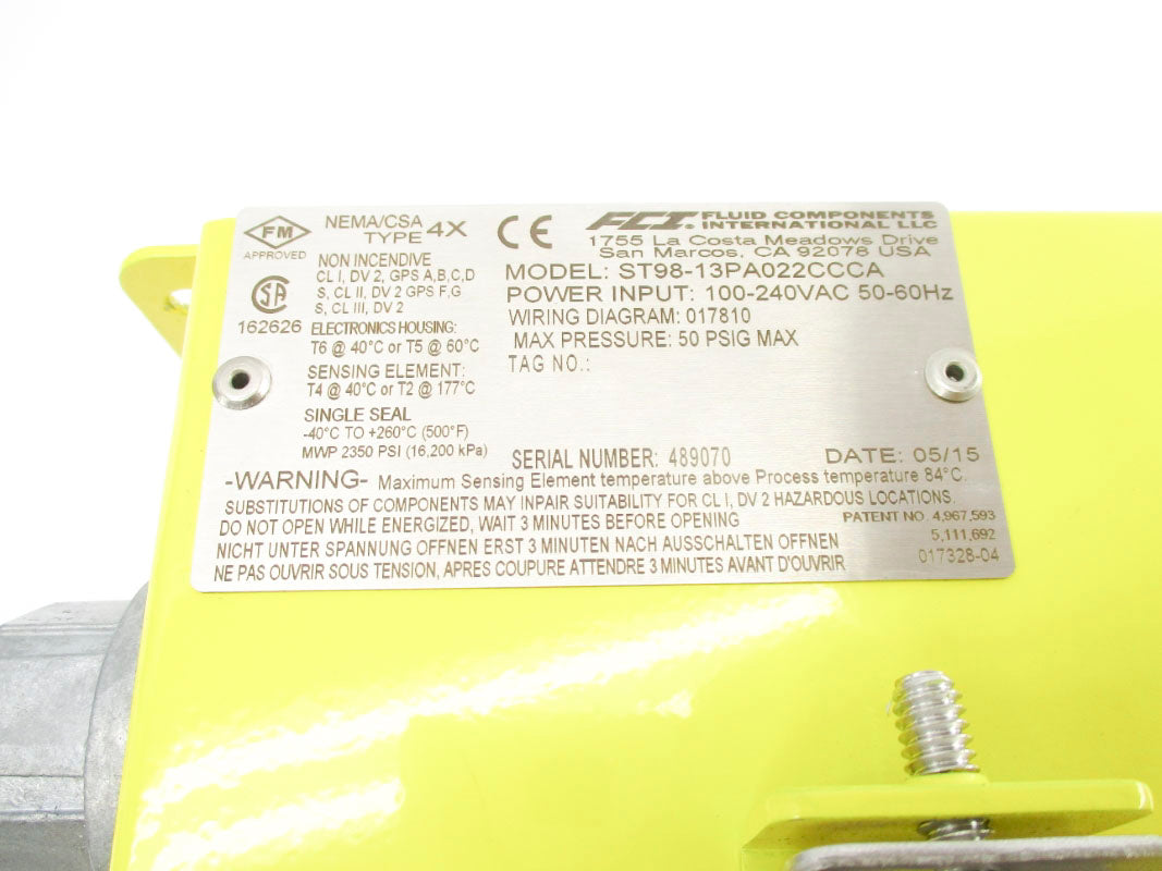 FCI ST98-13PA022CCCA 100-240VAC 50PSI 500'F NSNP