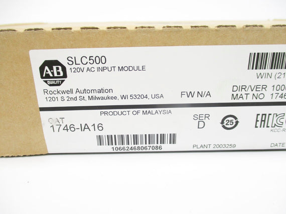 ALLEN BRADLEY 1746-IA16 SER. D DATE: 2017 120VAC NSFS