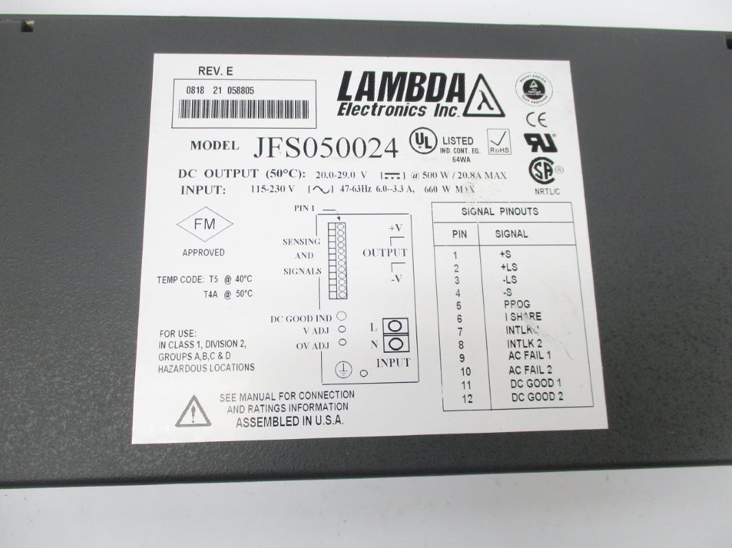 LAMBDA JFS050024 115-230V  6.0-3.3A UNMP