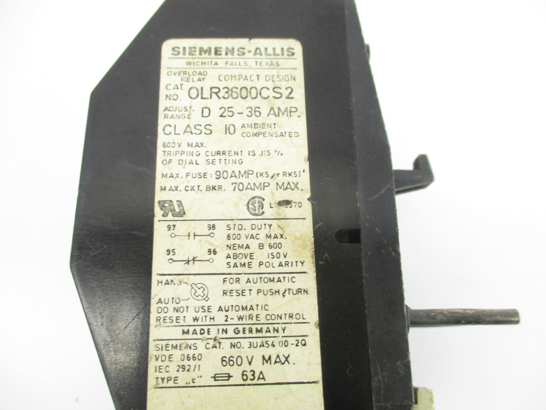 SIEMENS OLR3600CS2 660V 25-36A UNMP