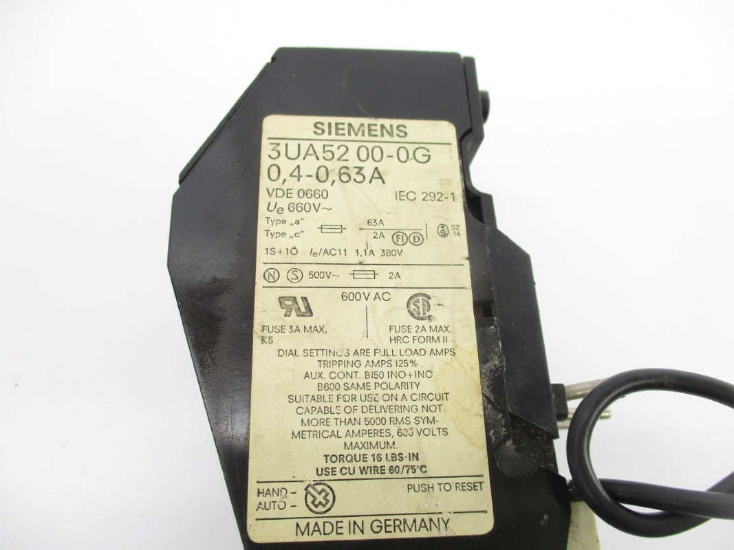 SIEMENS 3UA5200-0G 600VAC 0.4-0.63A UNMP