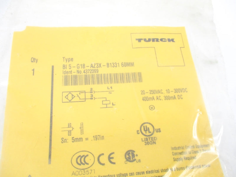 TURCK BI5-G18-AZ3X-B1331 60MM 4372099 20-250VAC NSMP