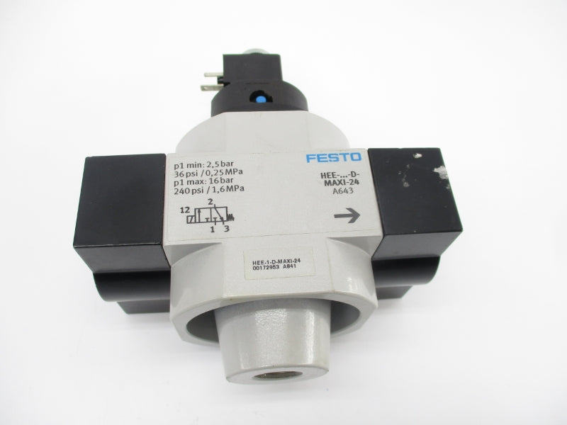 FESTO HEE-1-D-MAXI-24 00172953 SER. A841 21.6-26.4V 240PSI UNMP