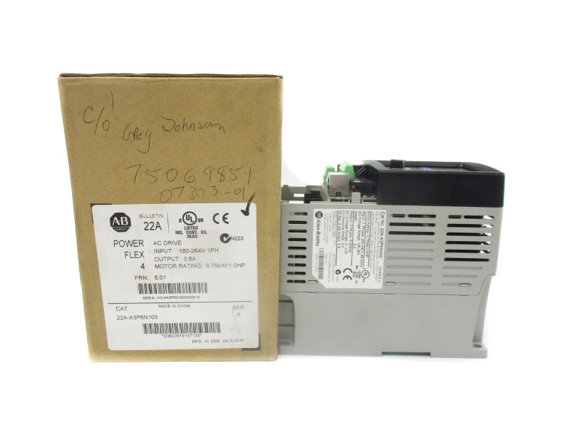 ALLEN BRADLEY 22A-A3P6N103 SER. A 180-264V 9.2A F/W 5.01 (BR/WH) (NO COVER) NSMP