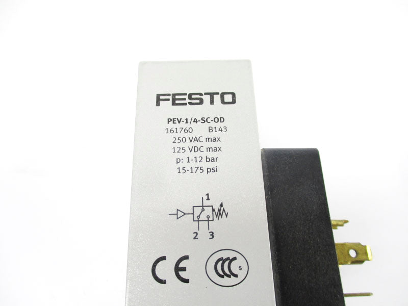 FESTO PEV-1/4-SC-0D 161760 SER. B143 250VAC 15-175PSI UNMP