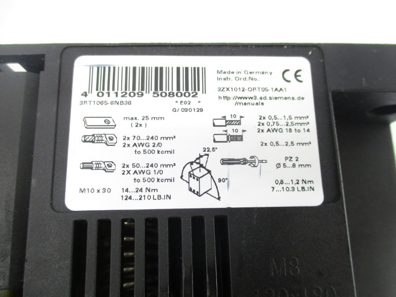 SIEMENS 3RT1065-6NB36 24VDC 800A UNMP