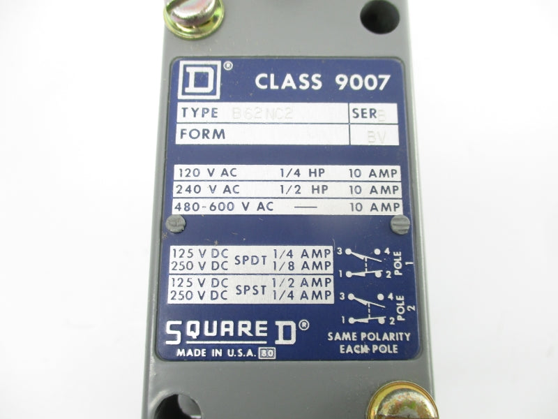 SQUARE D 9007B62NC2 SER. B 480-600VAC 10A NSNP