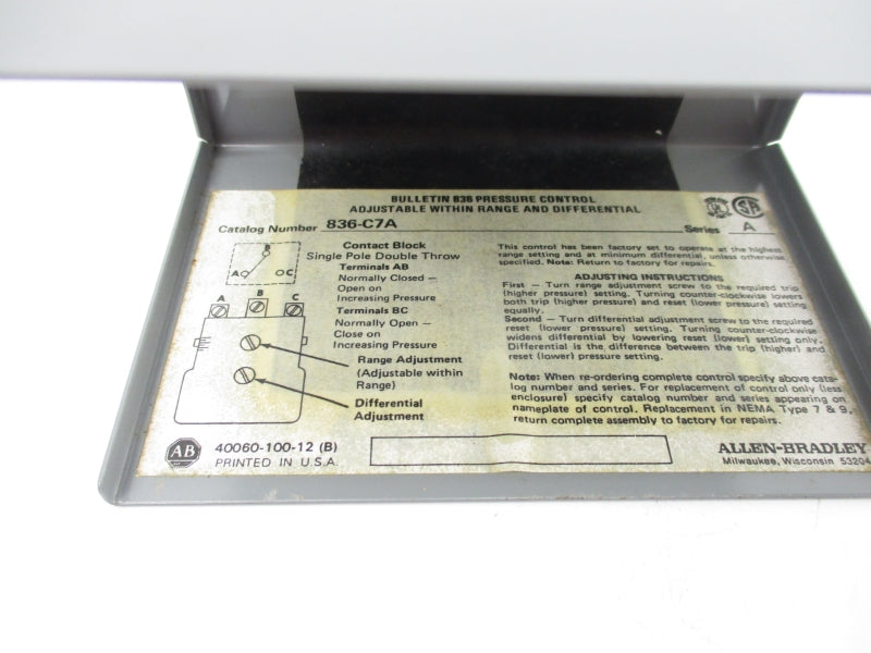 ALLEN BRADLEY 836-C7A SER. A 600V 300PSI UNMP