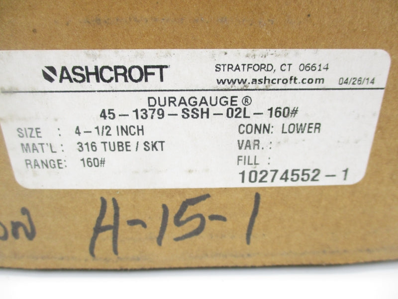 ASHCROFT 45-1379-SSH-02L-160# 0-160PSI 4-1/2" NSMP