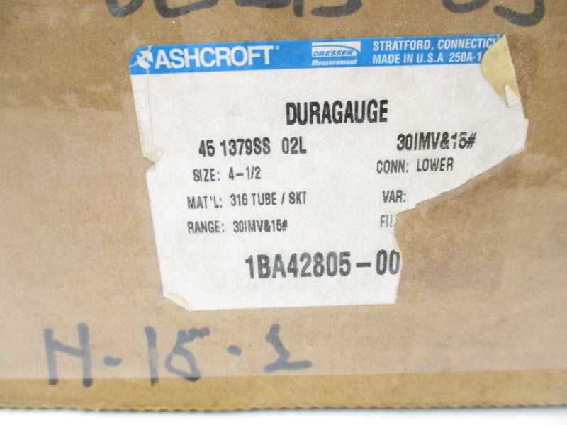 ASHCROFT 451379SS02L30IMV&15# 0-15PSI 4-1/2" NSMP