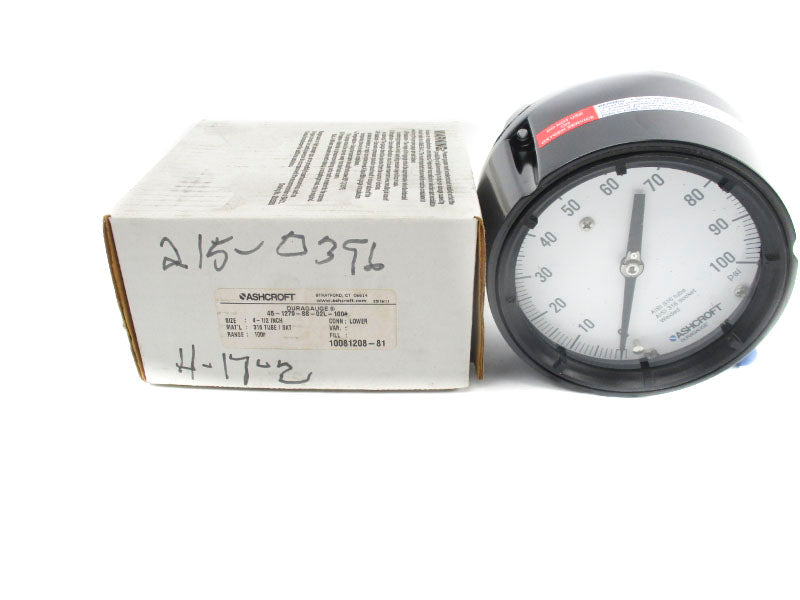 ASHCROFT 45-1279-SS-02L-100# 0-100PSI 4-1/2" (WH) NSMP