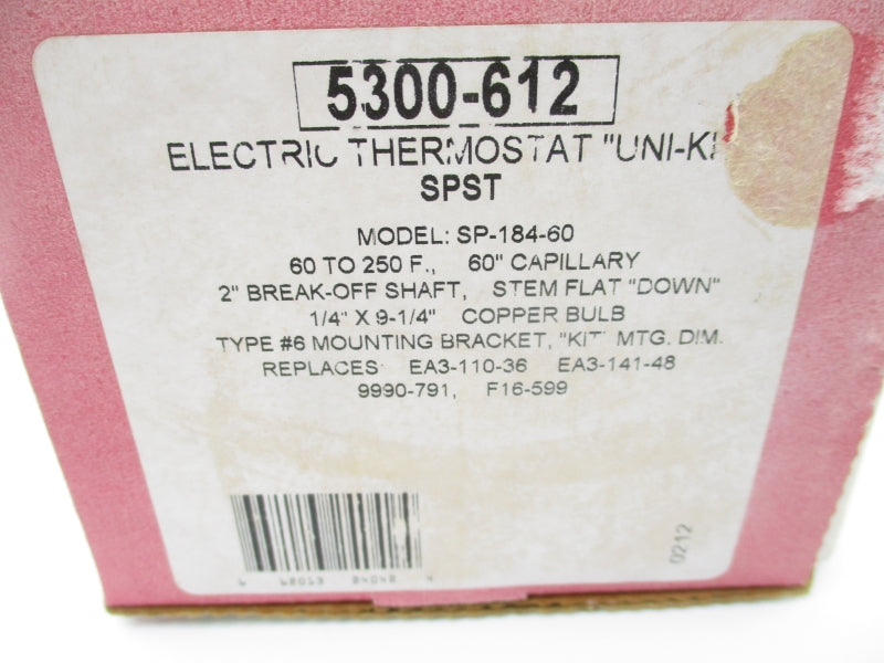ROBERTSHAW 5300-612 SP-184-60 277VAC 30A 60-250'F NSMP