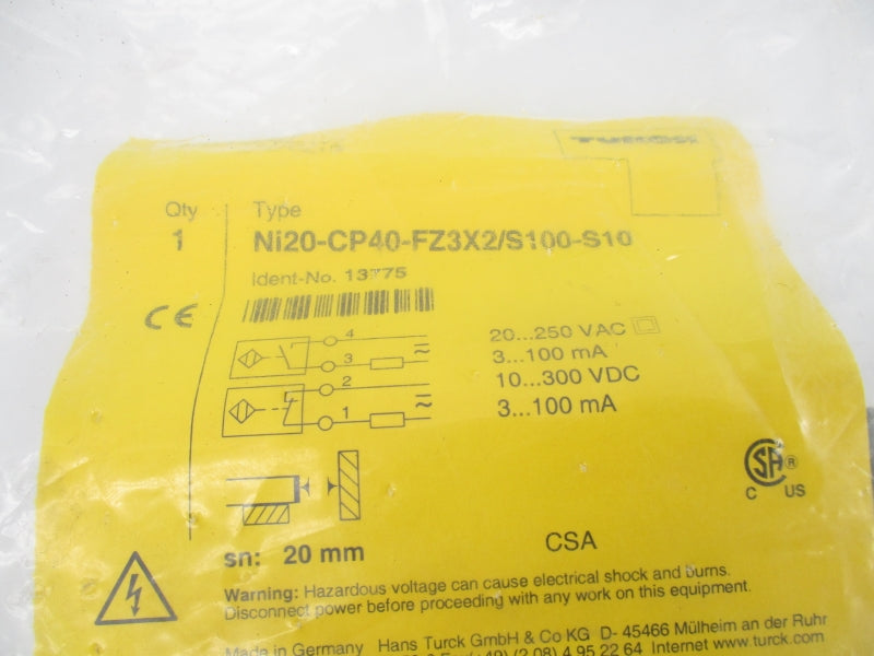 TURCK NI20-CP40-FZ3X2/S100-S10 13775 10-300VDC 20MM NSMP