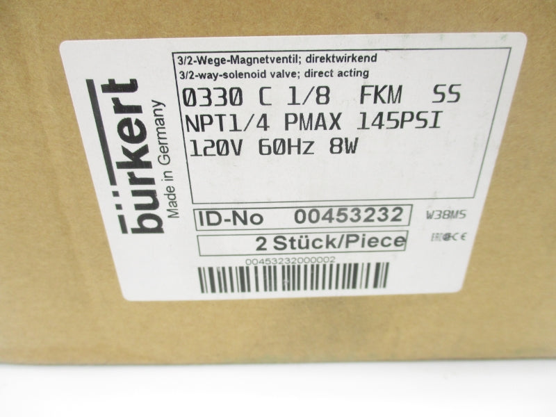 BURKERT 0330C1/8FKMSS 00453232 120V 145PSI UNMP