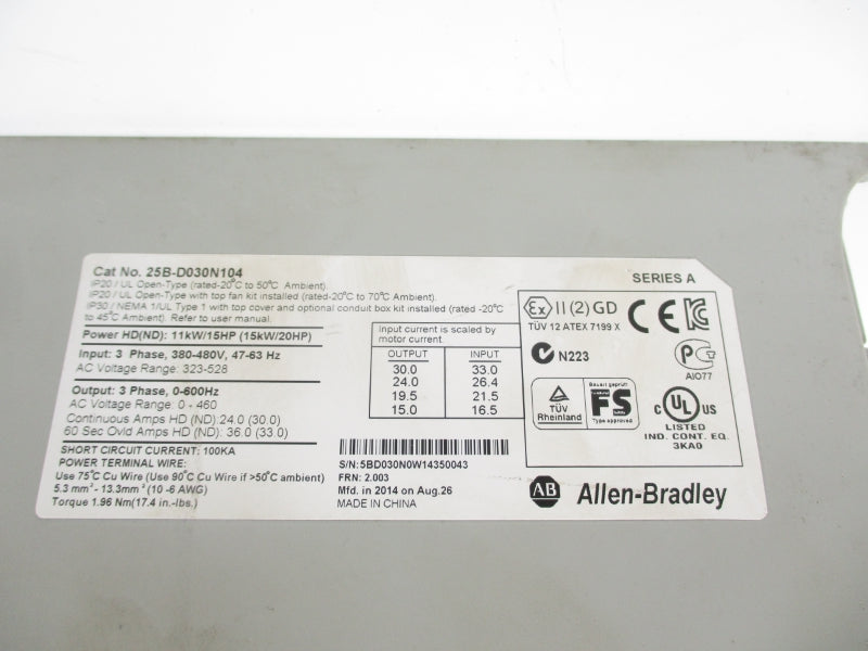 ALLEN BRADLEY 25B-D030N104 SER. A 323-528V F/W 2.003 UNMP