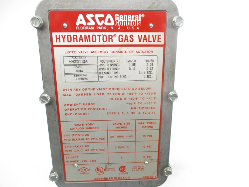 ASCO AH2D112A 110/120V 2.25A 15PSI NSNP