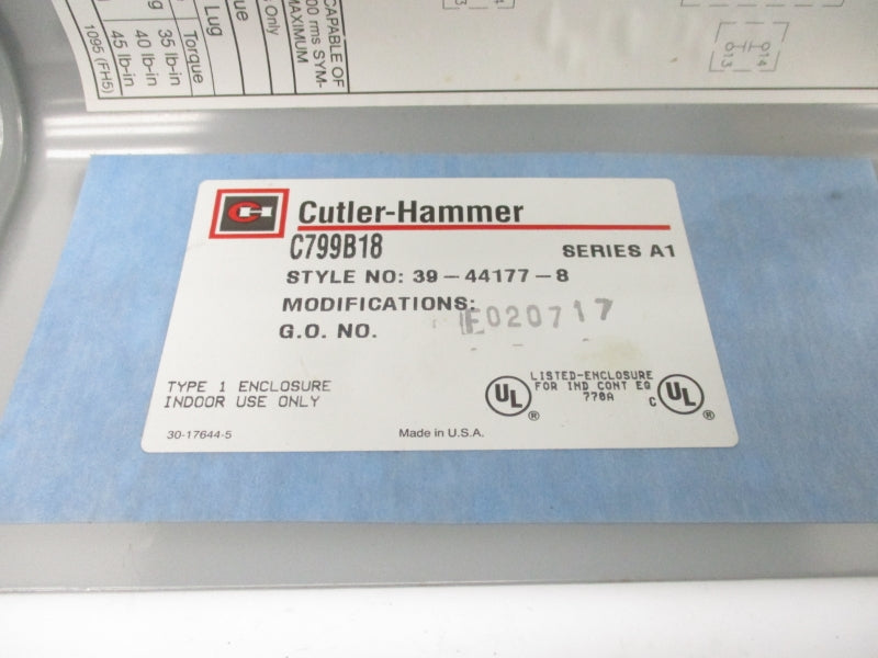 CUTLER HAMMER 39-44177-8 C799B18 SER. A1 104-120V 25A NSNP