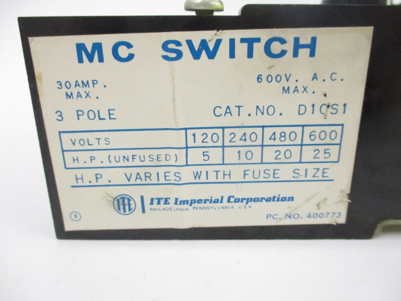 ITE D10S1 600VAC 30A UNMP