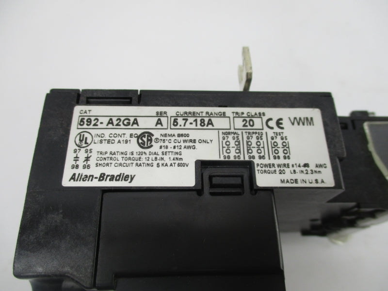 ALLEN BRADLEY 592-A2GA SER. A 600V 5.7-18A UNMP