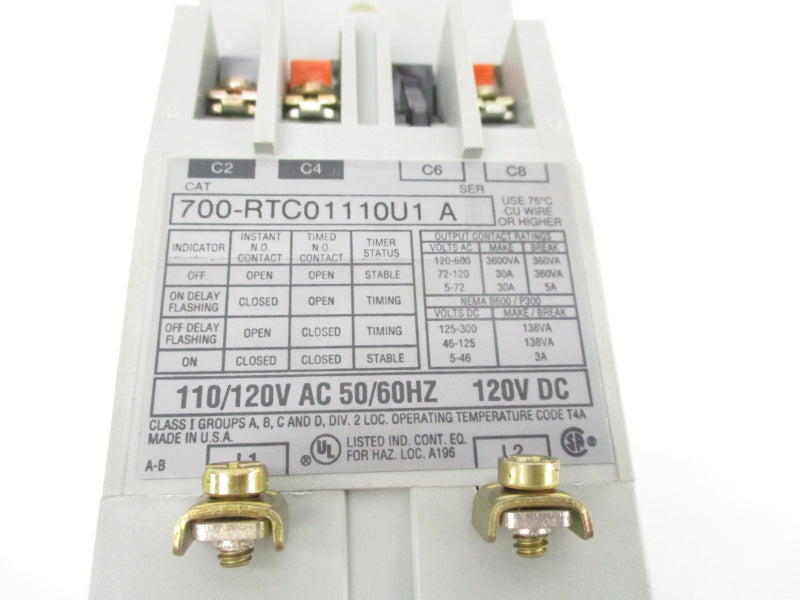 ALLEN BRADLEY 700-RTC01110U1 SER. A 110-120VAC 30A 1-9M NSNP